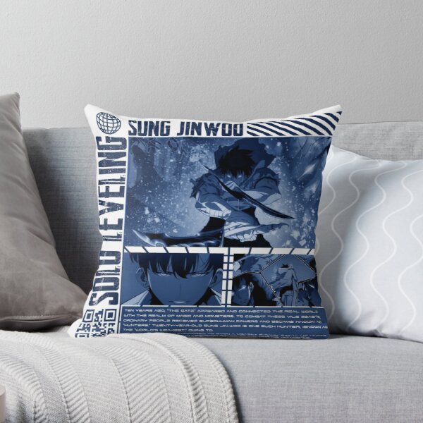 sung jin wo solo leveling Throw Pillow RB0310 product Offical solo leveling Merch